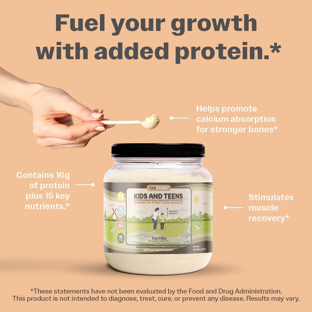 Vanilla Ice Cream Flavor Growth Protein Shake for Kids & Teens - Pediatrician Approved Natural Protein Powder with Vitamins & Minerals - Ideal for Picky Eaters, Ages 5+