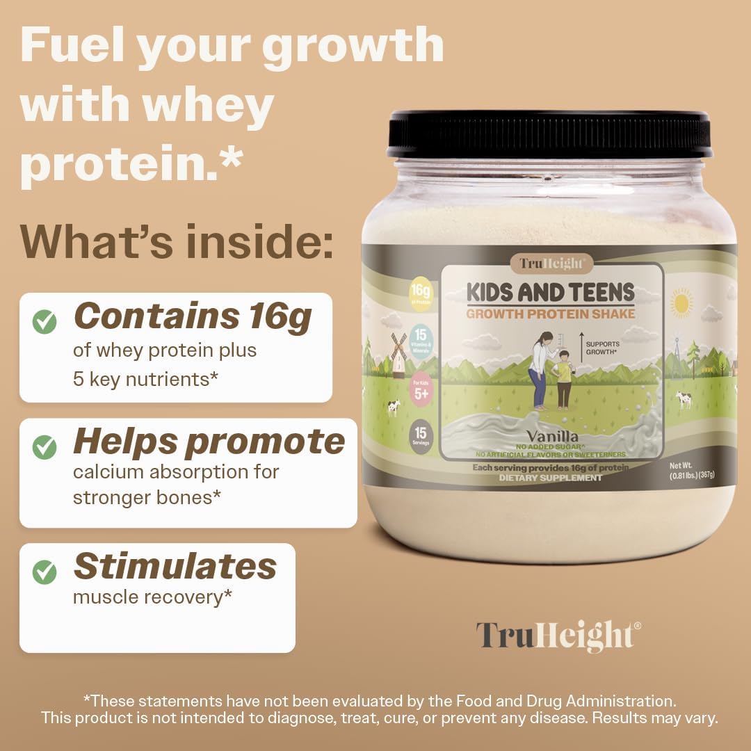 Vanilla Ice Cream Flavor Growth Protein Shake for Kids & Teens - Pediatrician Approved Natural Protein Powder with Vitamins & Minerals - Ideal for Picky Eaters, Ages 5+