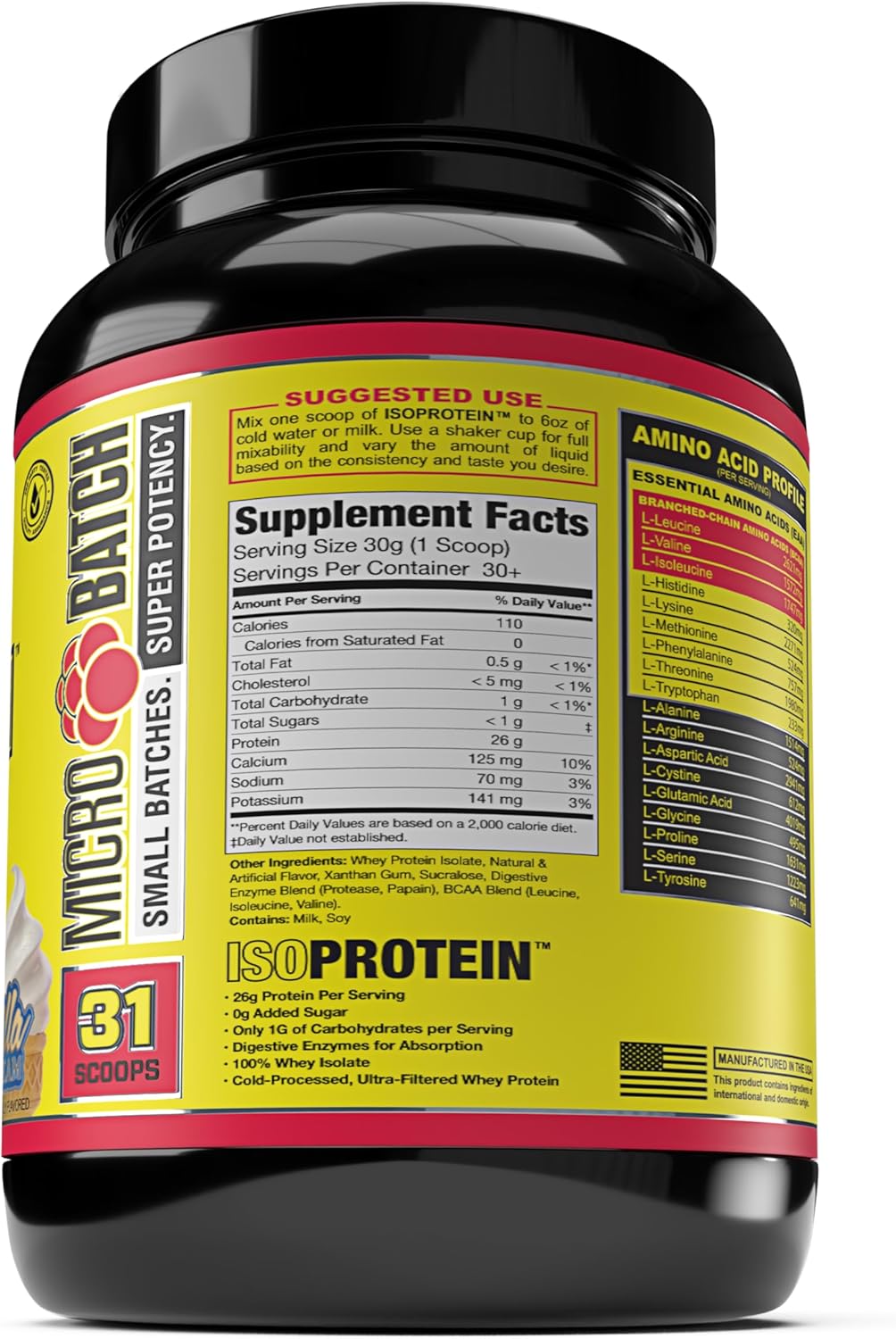 Vanilla Ice Cream Whey Protein Isolate Powder - 100% Pure Sportsman MAN Sports ISO-Protein, 2 lbs