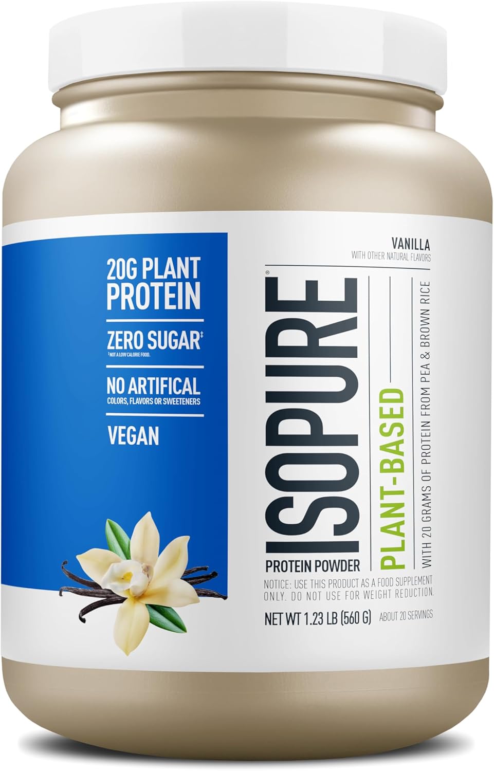Vanilla Isopure Plant-Based Protein Powder - Lactose and Gluten-Free with Iron - 20g Plant Protein Per Serving - 1.23 Lbs - 20 Servings
