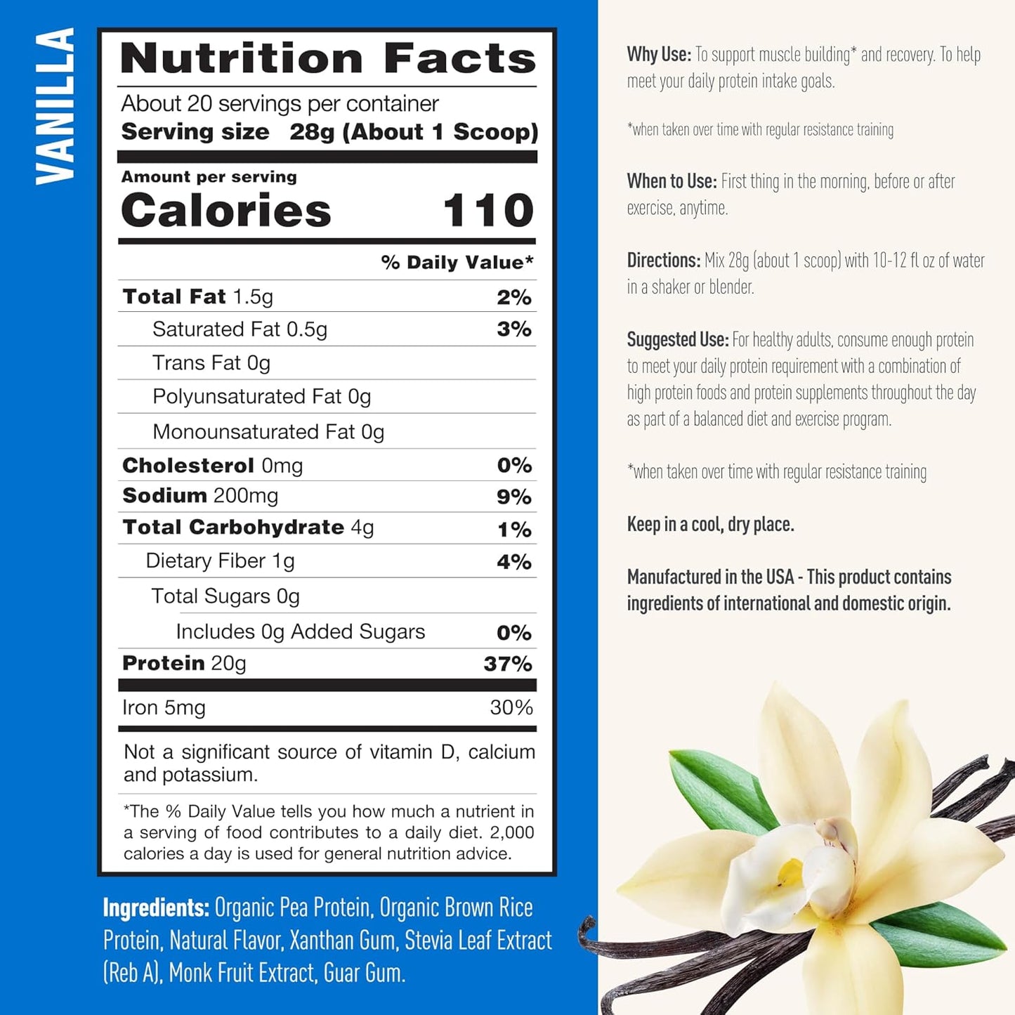 Vanilla Isopure Plant-Based Protein Powder - Lactose and Gluten-Free with Iron - 20g Plant Protein Per Serving - 1.23 Lbs - 20 Servings