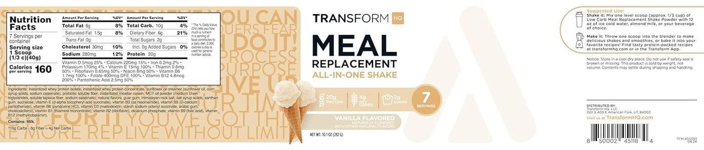 Vanilla Meal Replacement Shake Powder - Gluten Free, Non-GMO - 7 Servings from TransformHQ