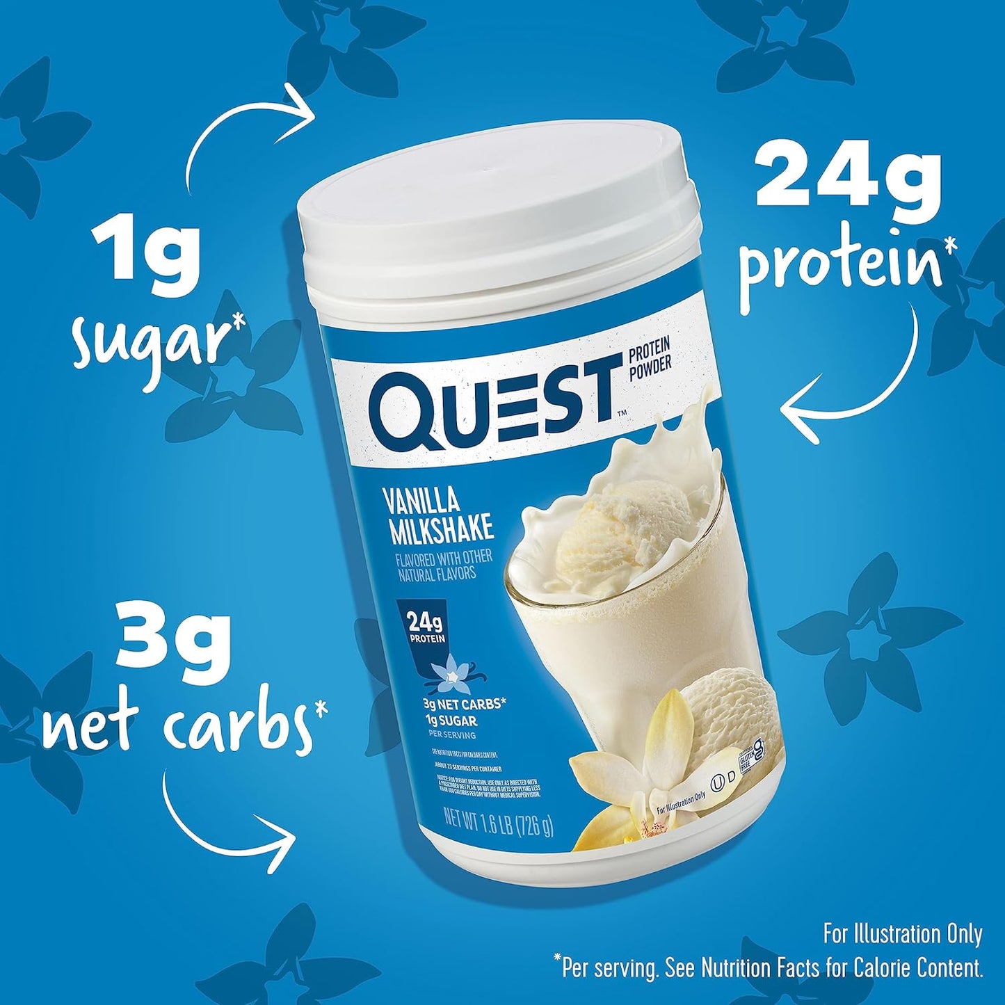 Vanilla Milkshake Protein Powder by Quest Nutrition - 24g Protein, 1g Sugar, Low Carb, Gluten Free - 1.6lb, 23 Servings