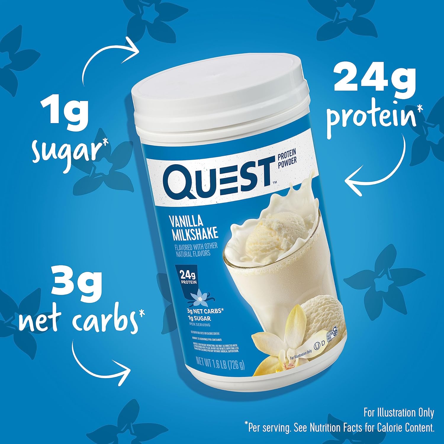 Vanilla Milkshake Protein Powder by Quest Nutrition - 24g Protein, 1g Sugar, Low Carb, Gluten Free - 1.6lb, 23 Servings