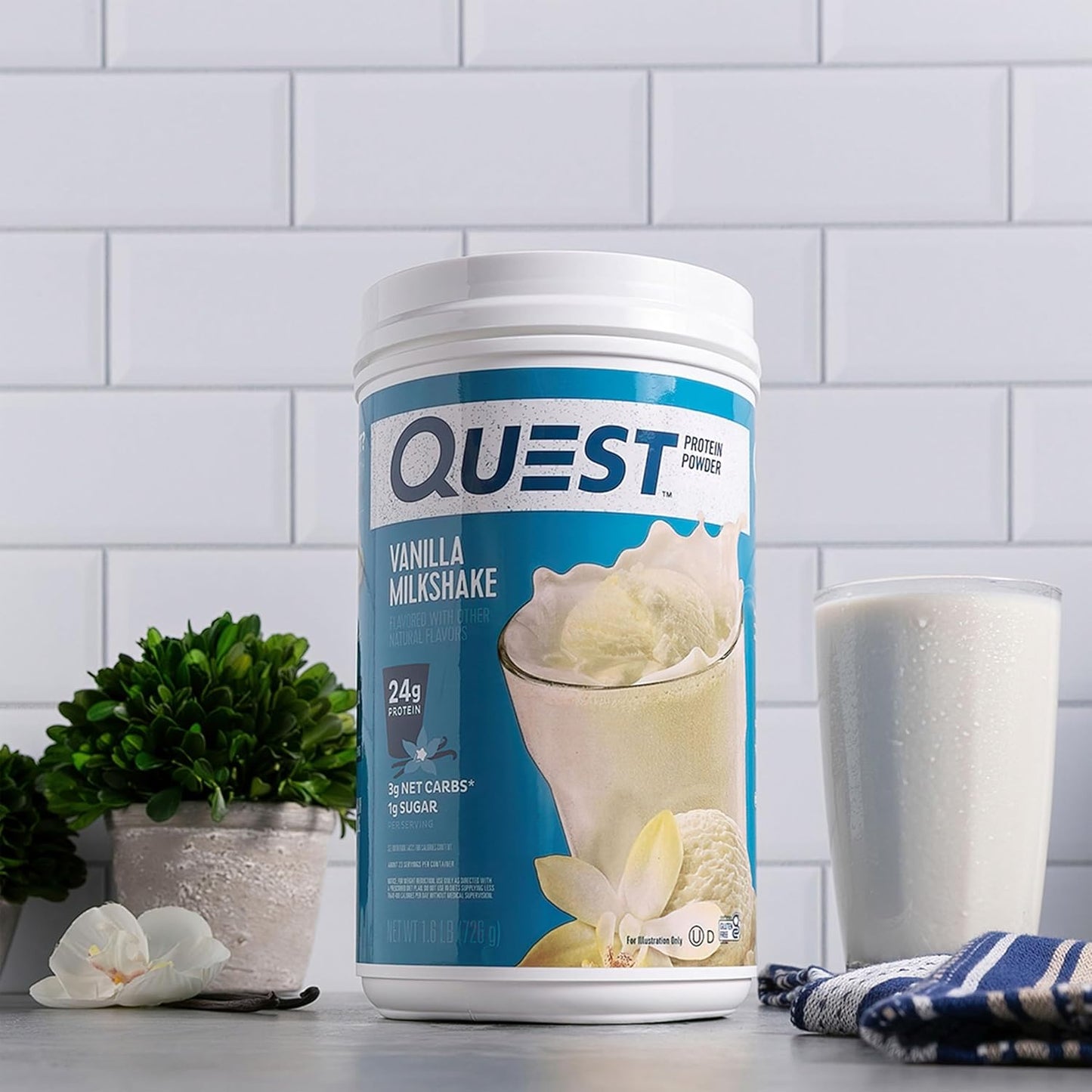 Vanilla Milkshake Protein Powder by Quest Nutrition - 24g Protein, 1g Sugar, Low Carb, Gluten Free - 1.6lb, 23 Servings