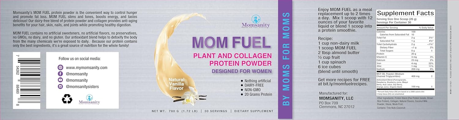 Vanilla Momsanity Dairy-Free Plant & Collagen Protein Powder for Women - 20g Protein Blend