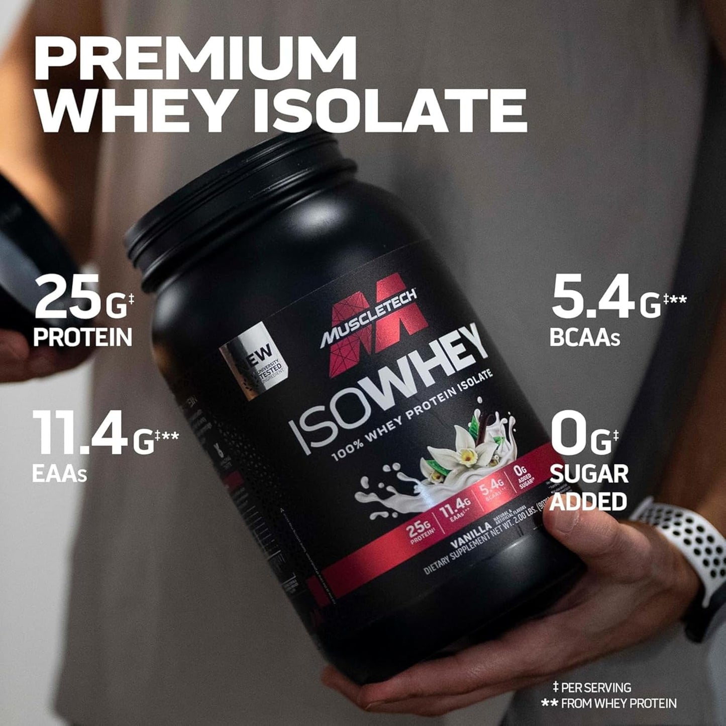 Vanilla MuscleTech ISO Whey Isolate Protein Powder - Post-Workout Supplement for Lean Muscle Gain & Recovery - 25g Protein, BCAA, EAA - 5lbs