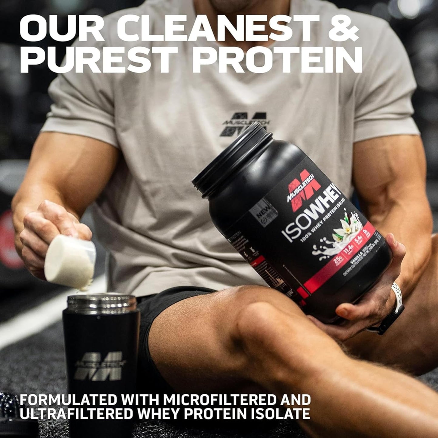 Vanilla MuscleTech ISO Whey Isolate Protein Powder - Post-Workout Supplement for Lean Muscle Gain & Recovery - 25g Protein, BCAA, EAA - 5lbs
