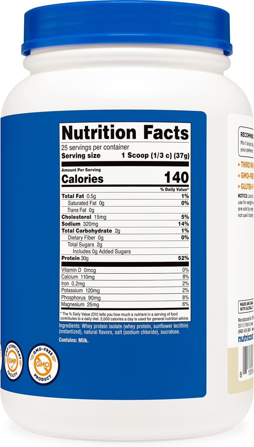 Vanilla Nutricost Whey Protein Isolate Powder - 2LBS - High-Quality Supplement