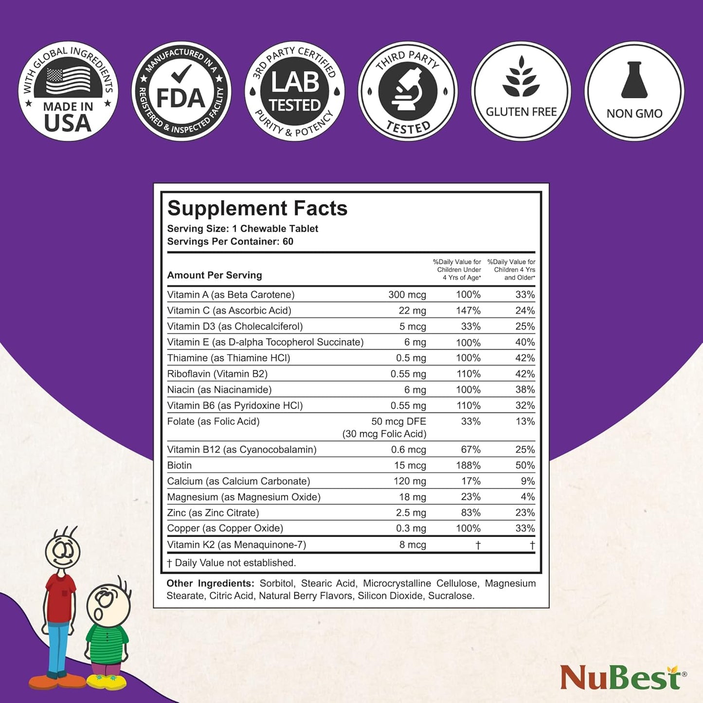 Vanilla Plant-Based Protein Bundle for Tall Kids: Multivitamin, Calcium, Probiotic, Omega 3-6-9 - 10 Servings Protein + 60 Chewable Tablets