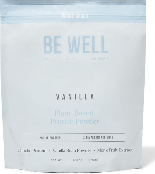 Vanilla Plant-Based Protein Powder by Be Well - 20G Protein, 8G Fiber, Vegan, 9 Amino Acids, 3 BCAAs, Stevia-Free, No Sugar Added - 1.68lb