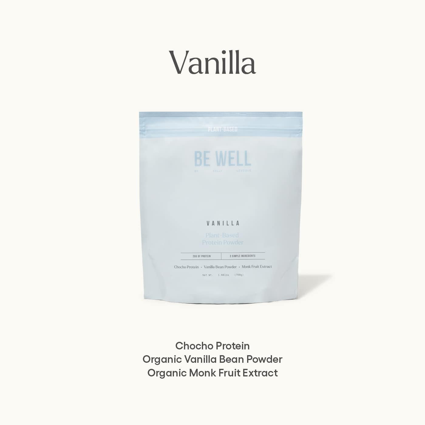 Vanilla Plant-Based Protein Powder by Be Well - 20G Protein, 8G Fiber, Vegan, 9 Amino Acids, 3 BCAAs, Stevia-Free, No Sugar Added - 1.68lb