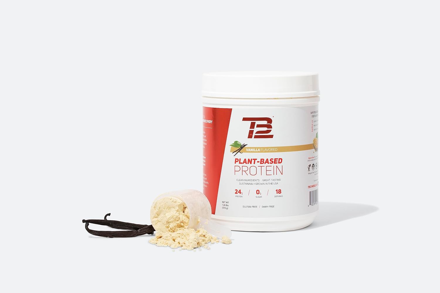 Vanilla Plant Based Protein Powder with Sustainably Sourced Pea Protein - Vegan, Low Carb, Non-GMO, Dairy-Free, Sugar-Free (18 Servings, 1.26lbs)