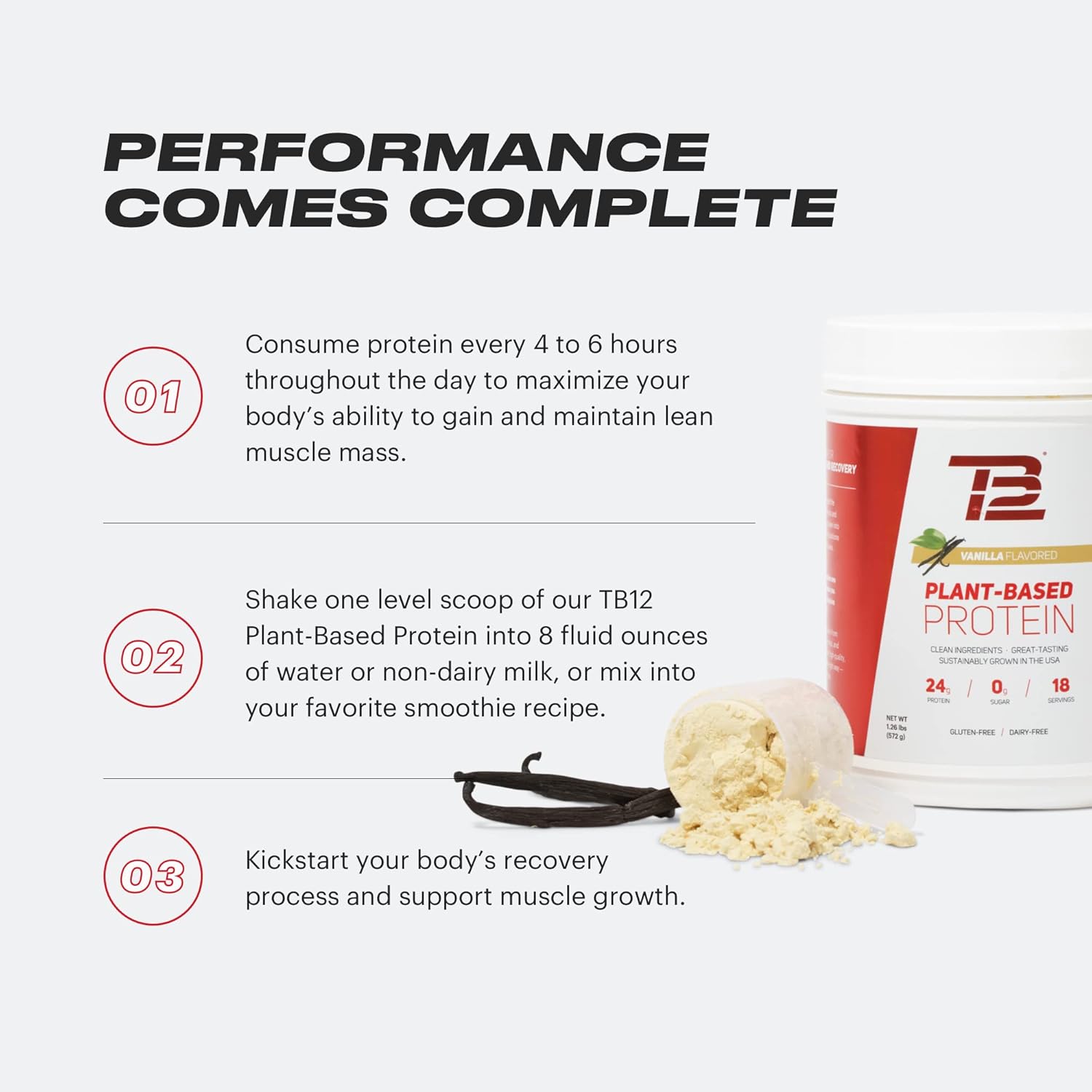 Vanilla Plant Based Protein Powder with Sustainably Sourced Pea Protein - Vegan, Low Carb, Non-GMO, Dairy-Free, Sugar-Free (18 Servings, 1.26lbs)