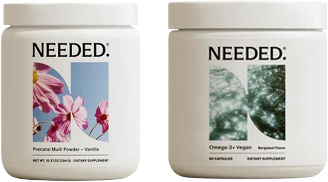 Vanilla Prenatal Multivitamin Powder & Vegan Omega-3 DHA+EPA Bundle for Pregnancy & Postpartum Nutrition