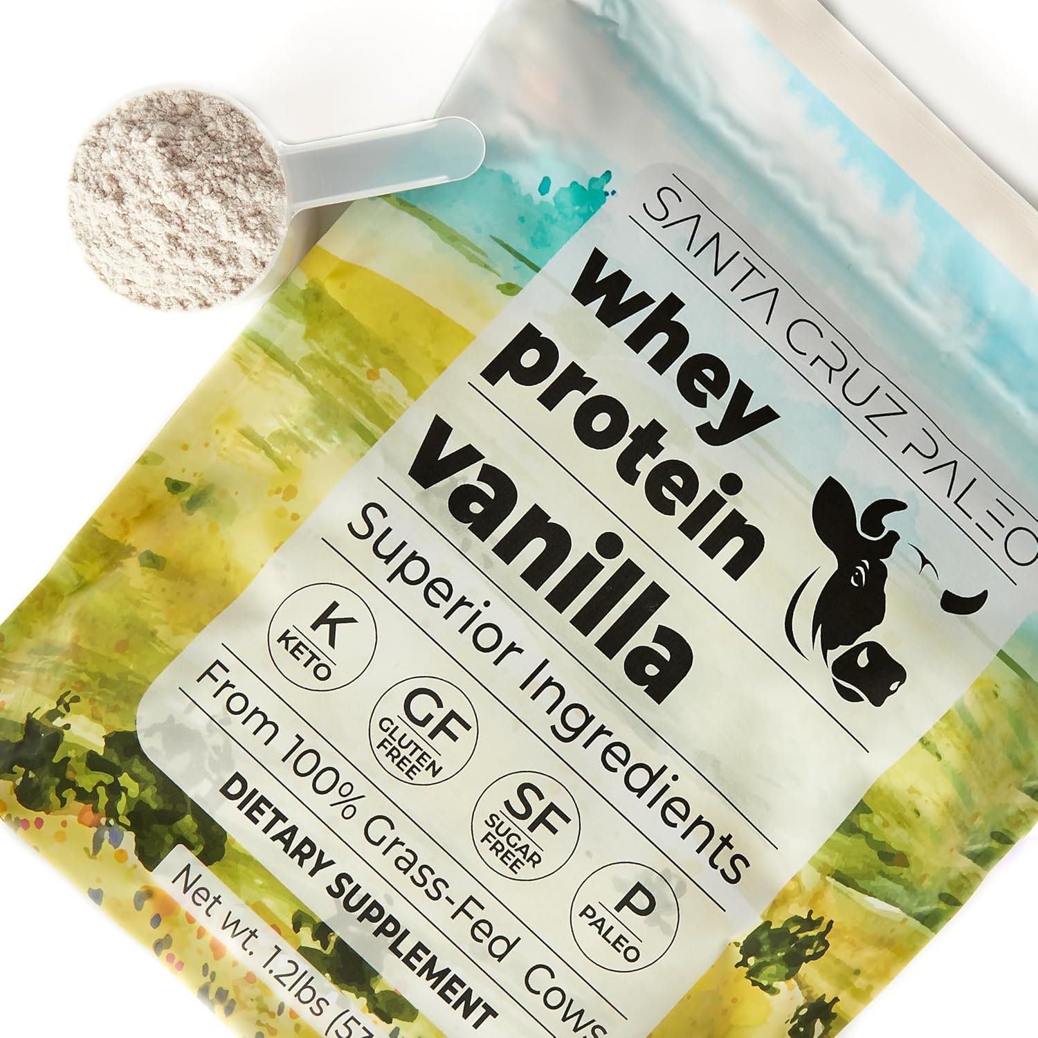 Vanilla Santa Cruz Paleo Whey Protein Powder - 20g Grass Fed Isolate, Gluten Free, Keto, Sugar Free - Natural Post Workout Muscle Support - 20 Servings, 1.2lb Bag