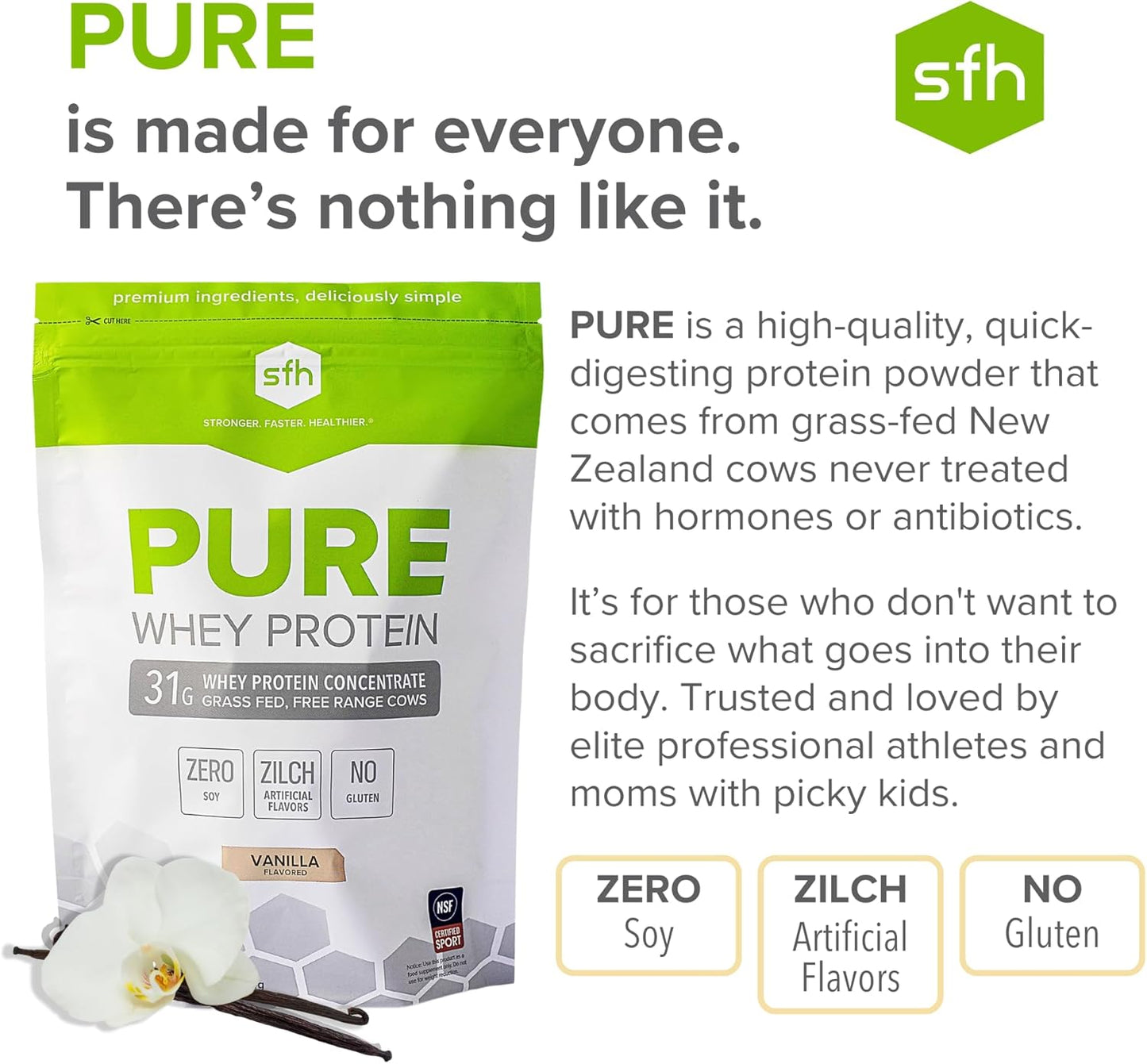 Vanilla SFH Grass Fed Whey Protein Powder - Non-GMO, All Natural, Soy & Gluten Free - Best Tasting Whey Protein (31.9 oz)