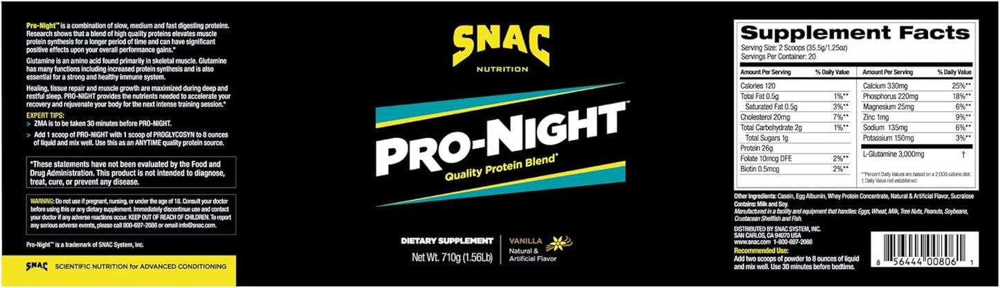 Vanilla SNAC Pro-Night Protein Blend for Nighttime Muscle Recovery
