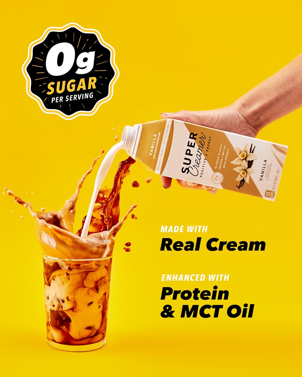 Vanilla Sugar-Free Super Coffee Creamer, 25.4 fl oz, 6 Pack - Keto-Friendly with 0g Sugar, 1g Protein, 15 Calories per Serving