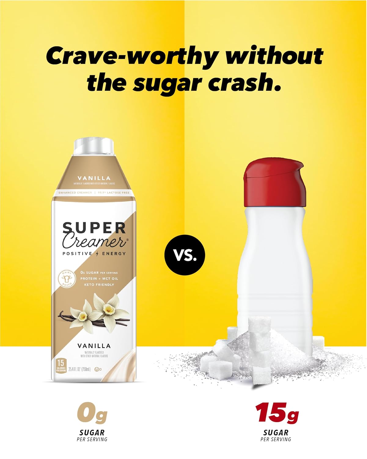 Vanilla Sugar-Free Super Coffee Creamer, 25.4 fl oz, 6 Pack - Keto-Friendly with 0g Sugar, 1g Protein, 15 Calories per Serving