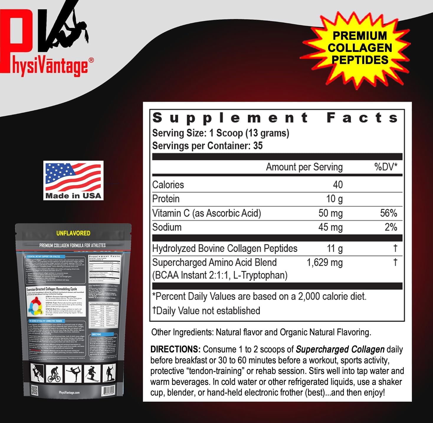 Vanilla Supercharged Collagen Peptides Powder for Joint & Skin Health - Hydrolyzed, Keto & Paleo Friendly - 16oz with Vitamin C & BCAAs