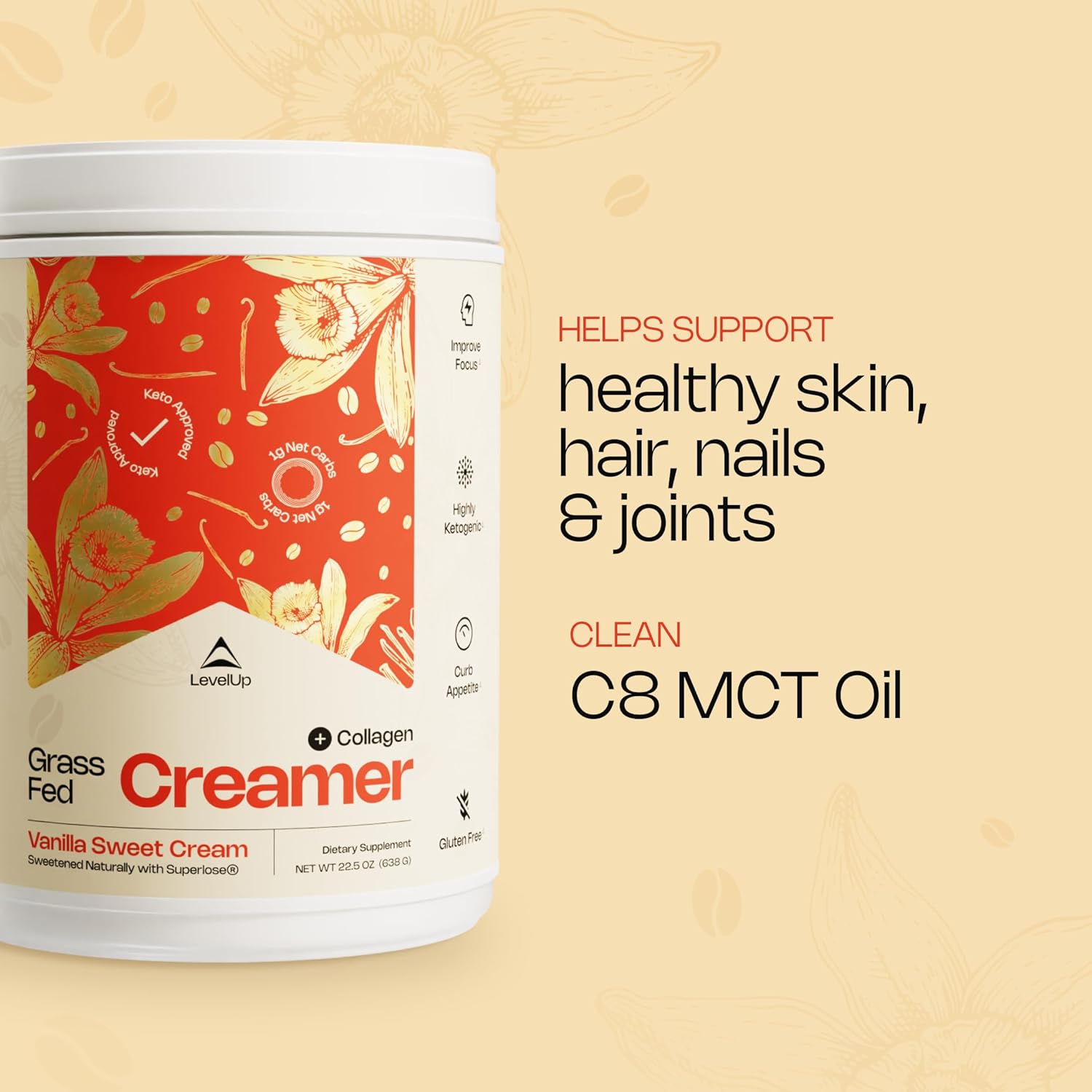 Vanilla Sweet Cream Keto Coffee Creamer with MCT Oil & Collagen Peptides for Energy & Ketone Production - 11 oz