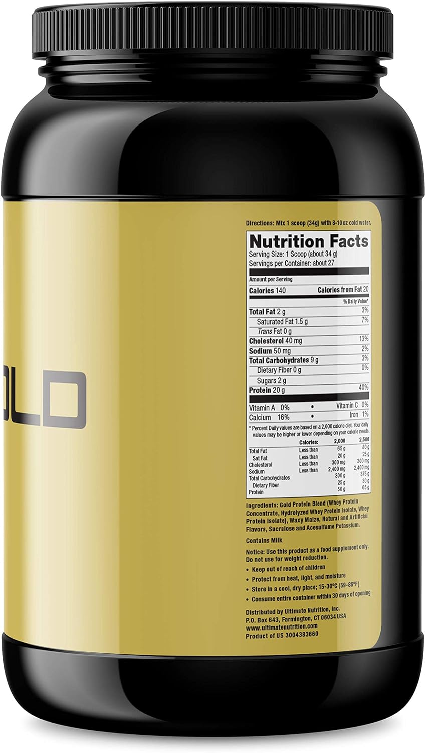 Vanilla Ultimate Nutrition Whey Gold Protein Powder - 20g Protein & Amino Acids for Muscle Growth & Recovery - 27 Servings