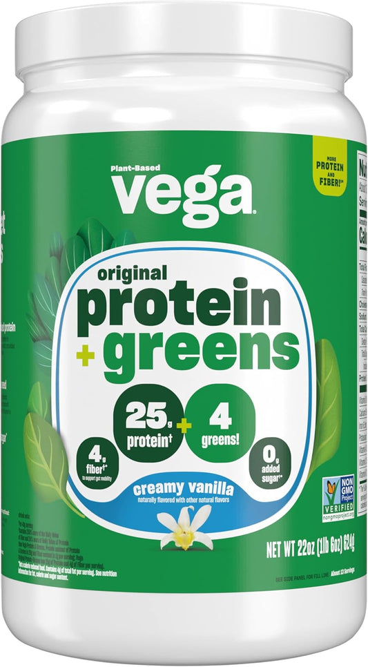 Vanilla Vega Protein and Greens Powder - 20g Plant-Based Protein, Vegan, Non-GMO, Pea Protein for Women and Men - 1.3 lbs