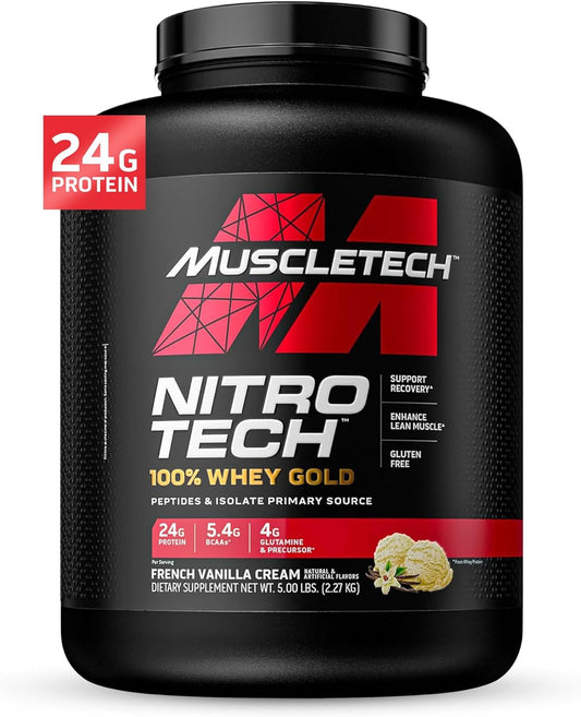 Vanilla Whey Protein Isolate Smoothie Mix for Women & Men, Muscle-Building Nitro-Tech Whey Gold Protein Powder - 5 lbs (69 Servings)