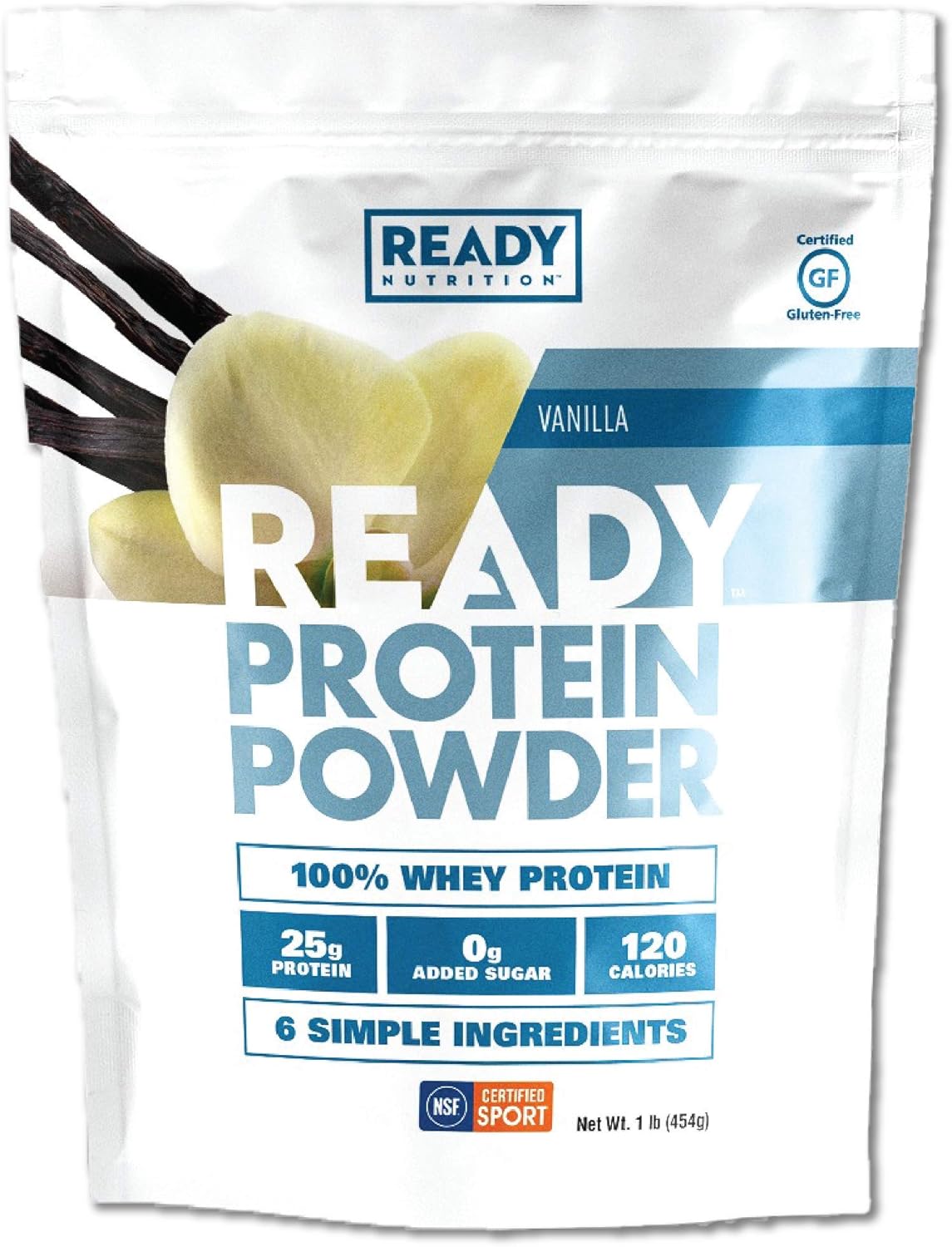 Vanilla Whey Protein Powder - 25g Protein, 0g Added Sugar, 6 Simple Ingredients - 1lb Bag