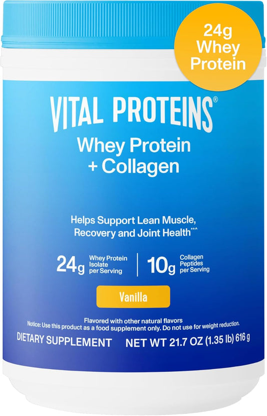 Vanilla Whey Protein Powder with Collagen Peptides, 24g Protein, Vitamin C, Joint Health Support - 16 Servings, 21.7oz