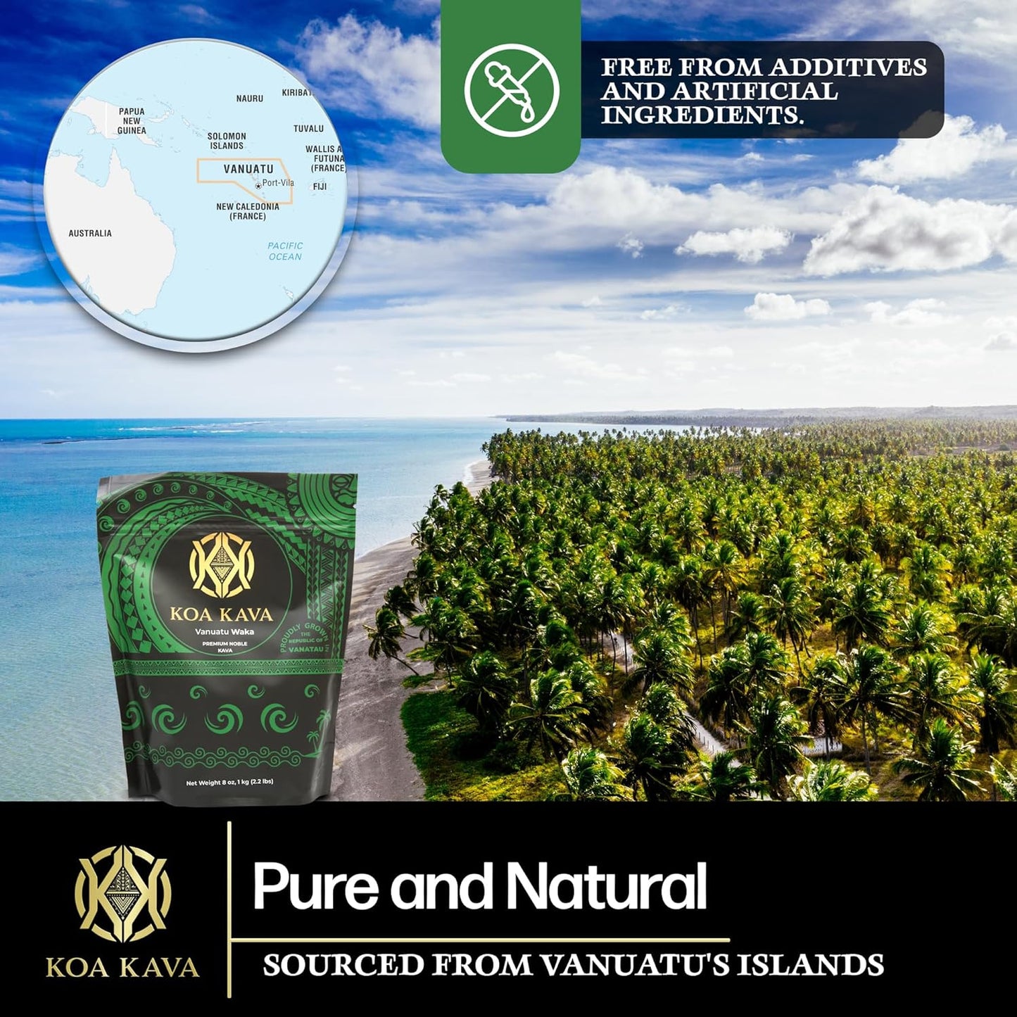 Vanuatu Koa Kava Kava Powder - Premium Noble Waka Kava Tea from Vanuatu. Authentic Relaxation with Lateral Roots. 1lb Bag.