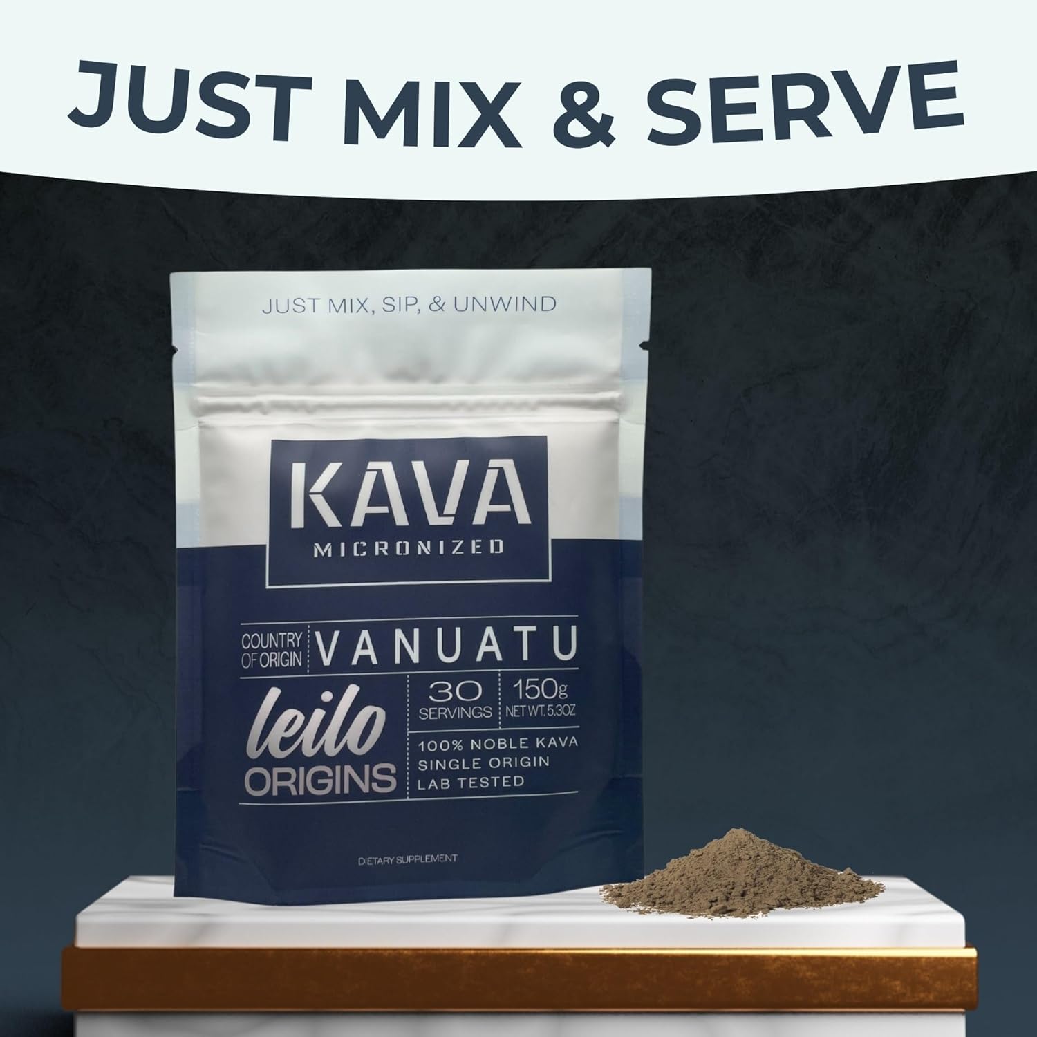 Vanuatu Leilo Micronized Kava Powder - Instant Mix for Stress Support & Relaxation (150g | 30 Servings)