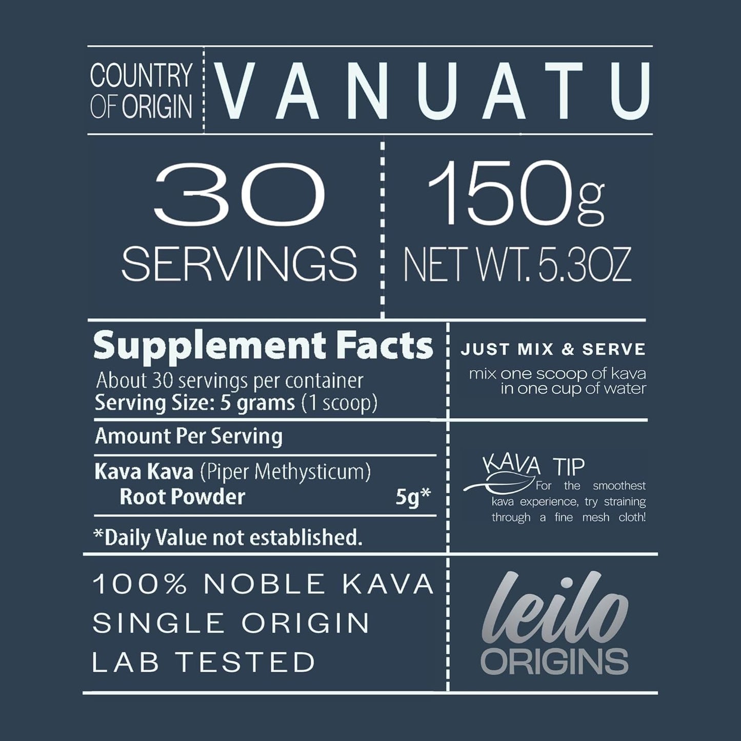 Vanuatu Leilo Micronized Kava Powder - Instant Mix for Stress Support & Relaxation (150g | 30 Servings)