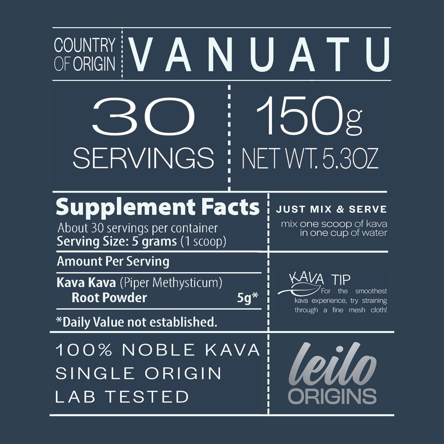 Vanuatu Leilo Micronized Kava Powder - Instant Mix for Stress Support & Relaxation (150g | 30 Servings)