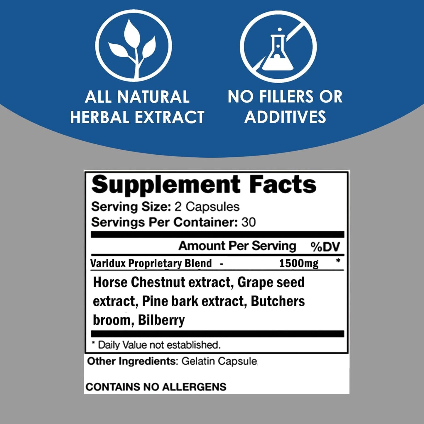 VARIDUX Vein Support Supplements | Grape Seed Extract, Pine Bark, Butchers Broom | Promotes Circulation | 60 Capsules