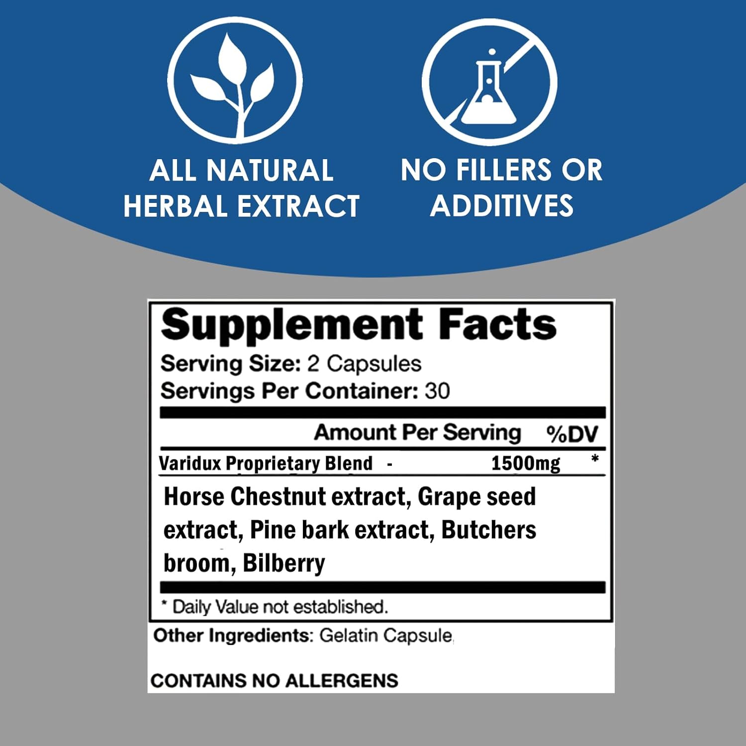 VARIDUX Vein Support Supplements | Grape Seed Extract, Pine Bark, Butchers Broom | Promotes Circulation | 60 Capsules