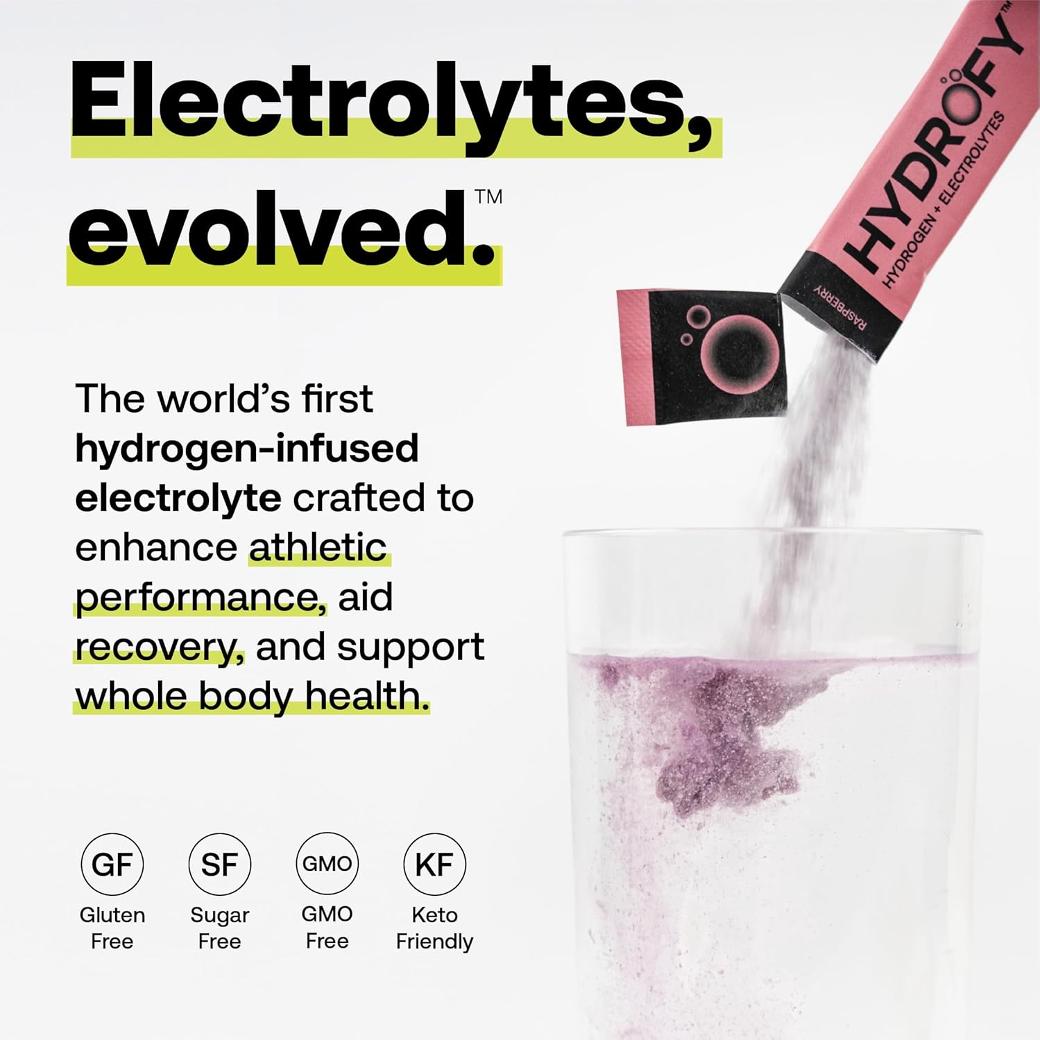 Variety Pack Hydrofy Hydrogen Water + Electrolytes Drink Mix - Hydration Packets with H2, Sodium, Potassium, Magnesium - Lemon Lime, Raspberry, Orange + Caffeine - 12 Count