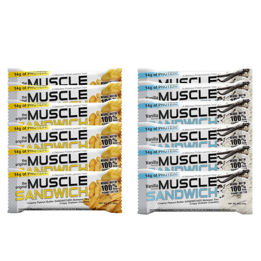 Variety Pack Muscle Sandwich Bars with Real Ingredients and Whey Protein Isolate, 12 Count of 2-Ounce High Protein Bars