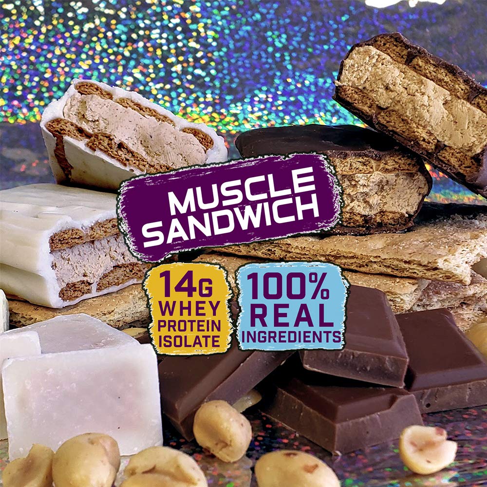 Variety Pack Muscle Sandwich Bars with Real Ingredients and Whey Protein Isolate, 12 Count of 2-Ounce High Protein Bars