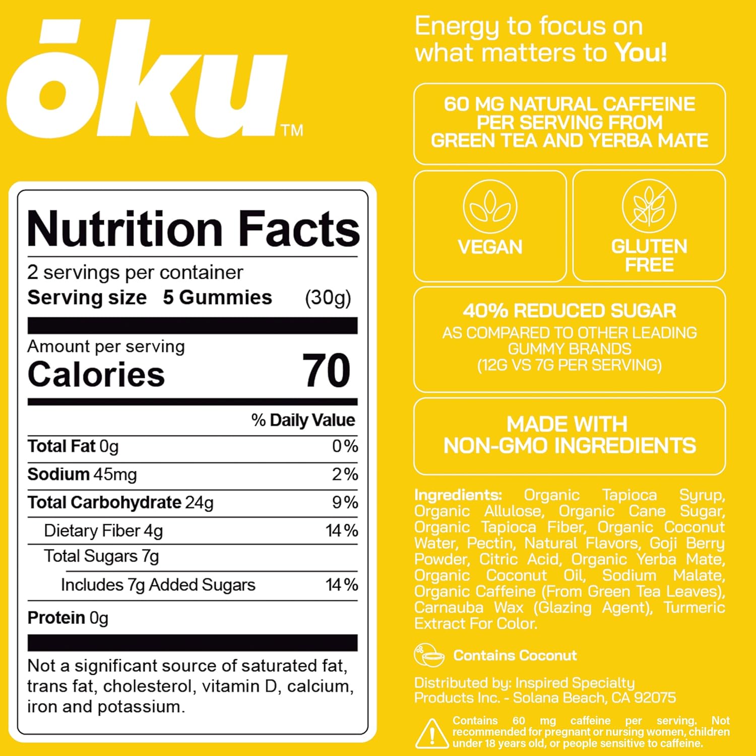 Variety Pack of 8 OKU Energy Chews - Natural Caffeine, Coconut Water, Allulose & Fiber - Ideal for Runners, Travelers - Non-GMO, Gluten Free, Vegan Snacks