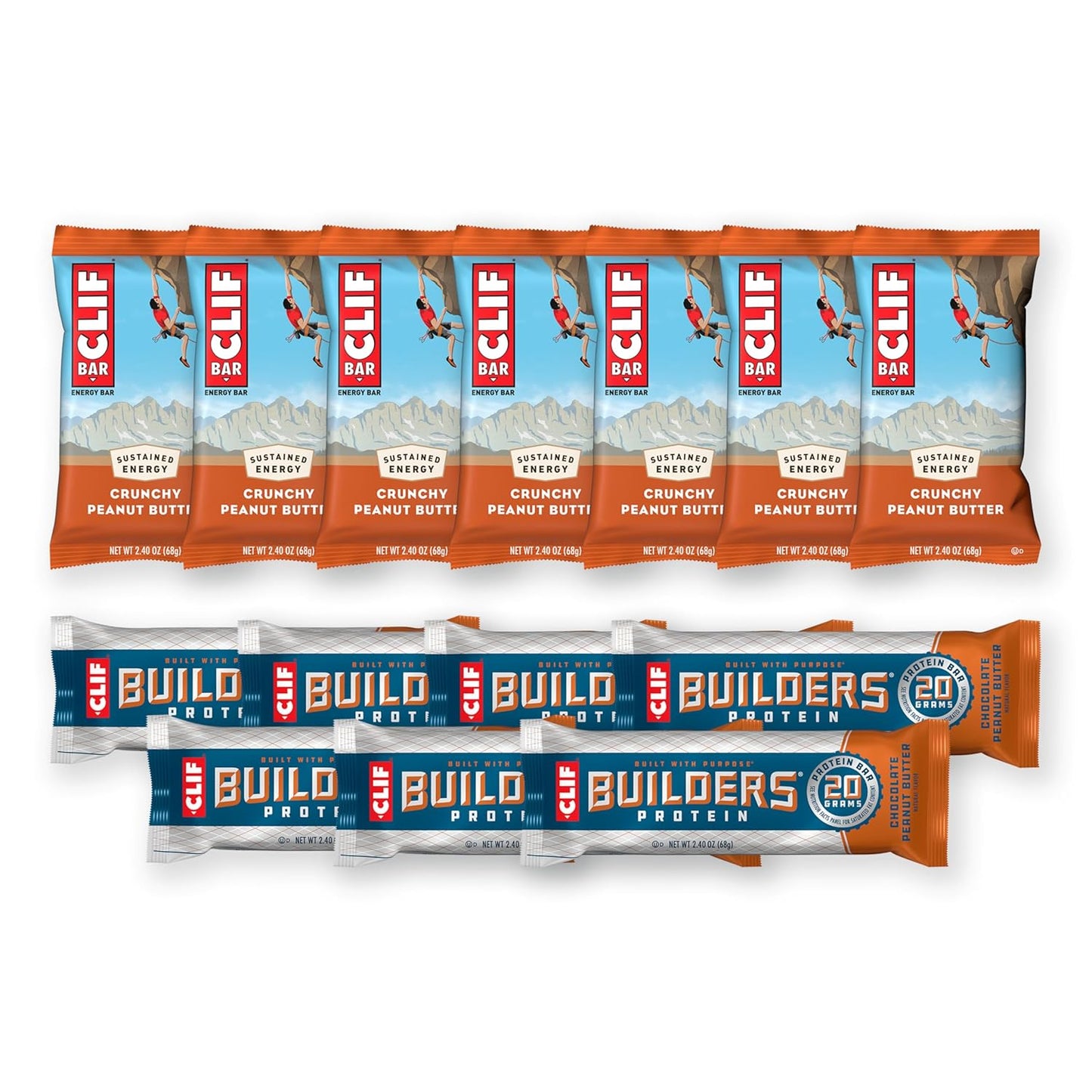 Variety Pack of CLIF BUILDER'S Protein Bars - Crunchy Peanut Butter & Chocolate Peanut Butter - Non-GMO - Plant Based - 14 Bars x 2.4 oz.