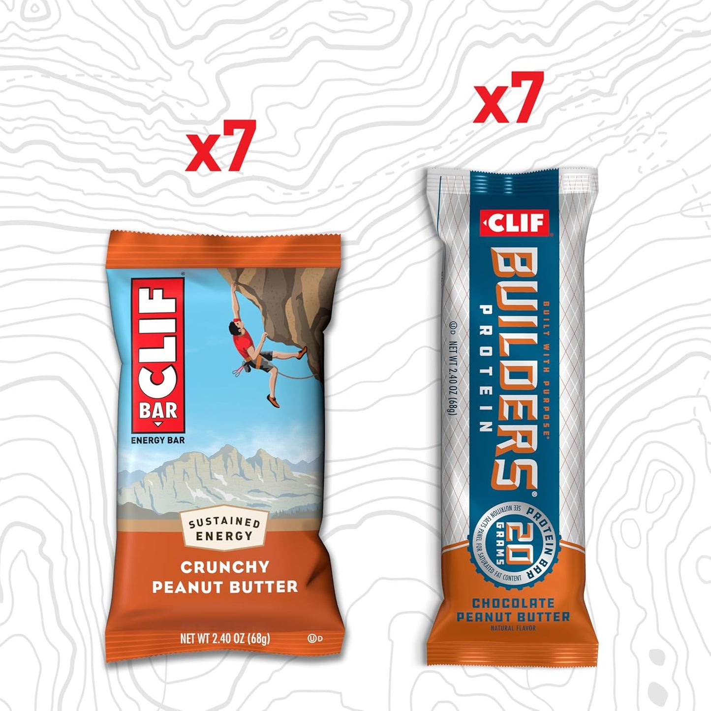 Variety Pack of CLIF BUILDER'S Protein Bars - Crunchy Peanut Butter & Chocolate Peanut Butter - Non-GMO - Plant Based - 14 Bars x 2.4 oz.