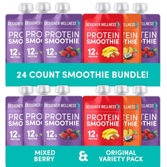 Variety Pack of Designer Wellness Protein Smoothies with Mixed Berry Flavors