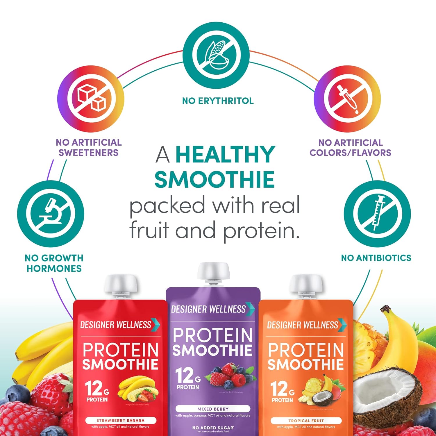 Variety Pack of Designer Wellness Protein Smoothies with Mixed Berry Flavors