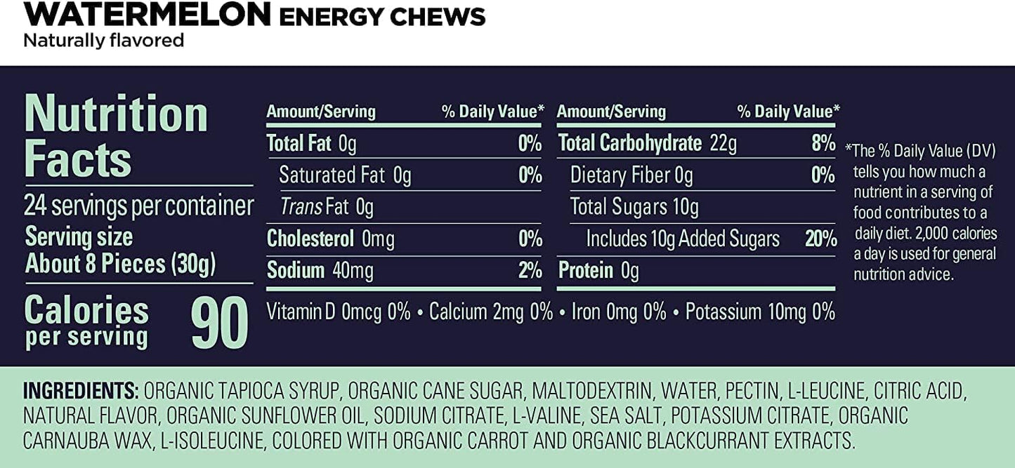 Variety Pack of Vegan Energy Chews with Electrolytes - Gluten-Free and Dairy-Free Energy Gummies for Workouts - 12 Bags (24 Servings)