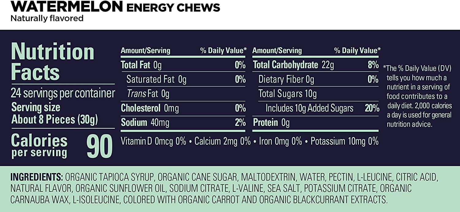 Variety Pack of Vegan Energy Chews with Electrolytes - Gluten-Free and Dairy-Free Energy Gummies for Workouts - 12 Bags (24 Servings)