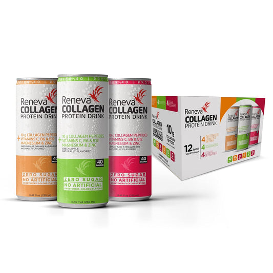 Variety Pack Reneva Collagen Protein Drink with 10g Collagen Peptides, Electrolytes, B-Vitamins, Zinc, and Zero Sugar