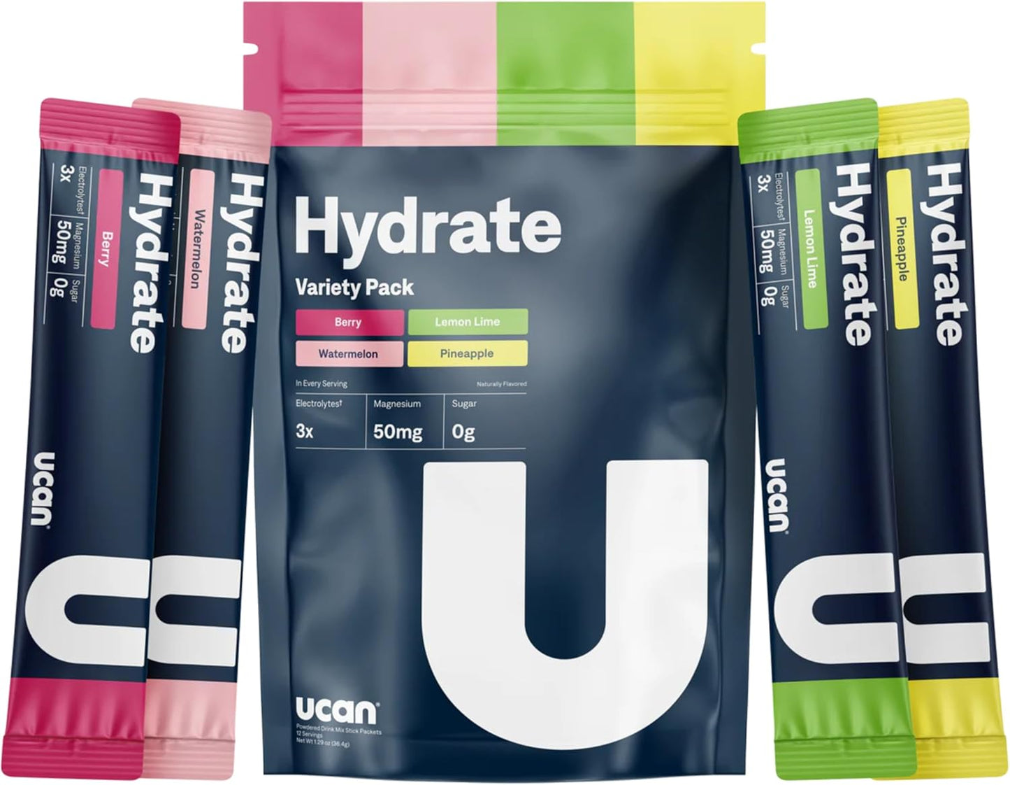 Variety Pack UCAN Hydrate Electrolyte Drink Mix - Sugar-Free, Keto, Vegan, Non-GMO - 12 Stickpacks - Potassium & Magnesium - Runners & Athletes