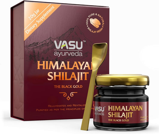Vasu Ayurveda Himalayan Shilajit Resin: 100% Natural, High Potency, Lab Tested with Fulvic Acid & 85+ Trace Minerals - Black Gold Energy Booster (1 Pack)